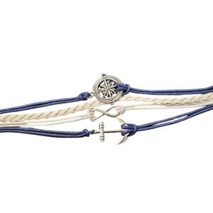 Compass Infinity Anchor Faux Leather Multi-layered Bracelet